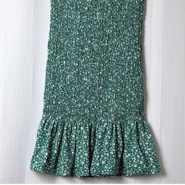 SHEIN Curve 2XL Green Floral‎ Smocked Mock Neck Sleeveless Midi Dress Ruffle Hem - Image 4