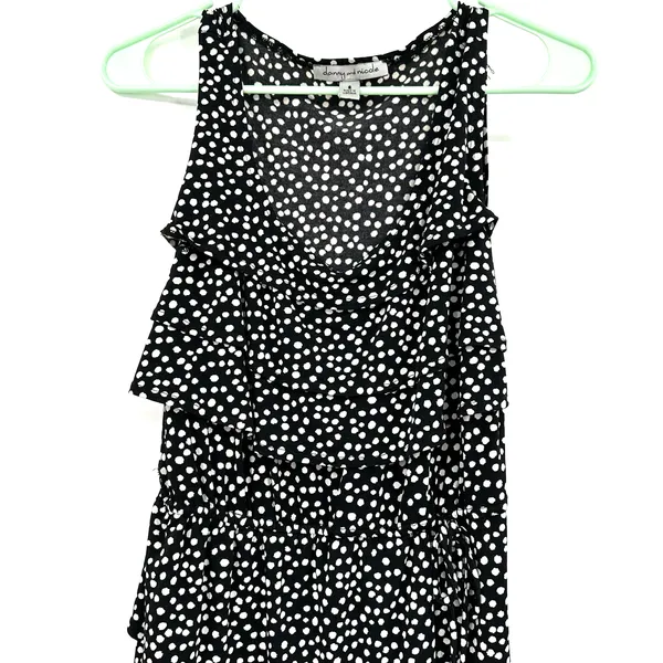 Danny and Nicole size small black‎ with white polka dots sleeveless tiered dress - Image 3