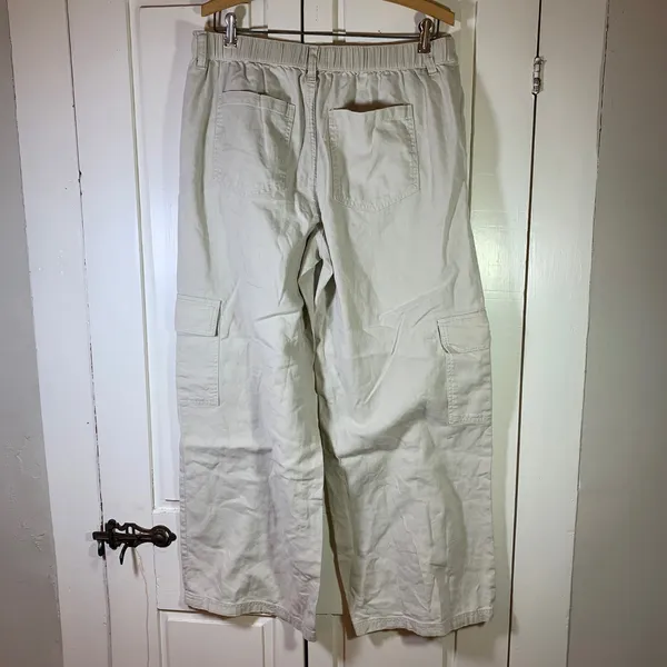 Sincerely Jules‎ Women Linen Blend Wide Leg Cargo Pants Beige Sz L Beachy Resort - Image 4