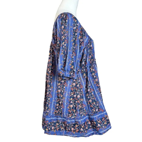 Free People Retro 70s Bohemian Vintage Lover Blouse Dutch Blue Combo Medium - Image 6