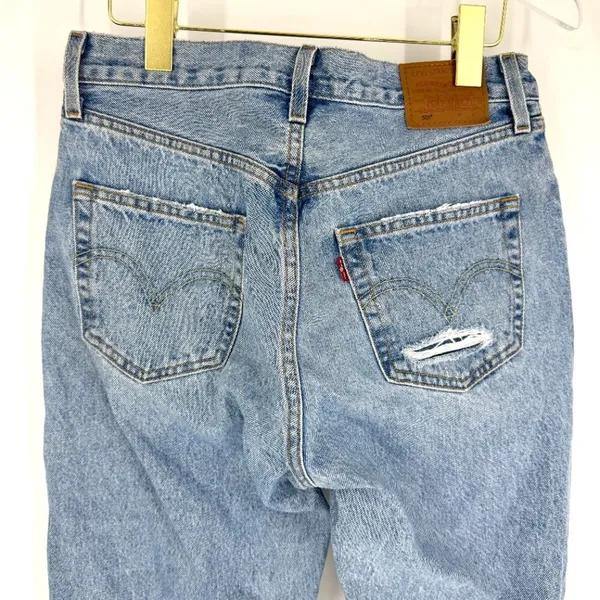 Levi's 501 Button Fly‎ Straight Leg Distressed Non-stretch Cotton Denim 27 - Image 5