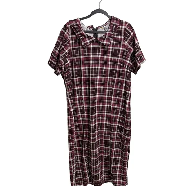 PIPHANY NWT Womens Plaid Peter Pan Collar Short Sleeve Zipper Dress medium‎ - Image 2