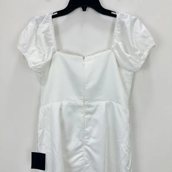 Lulus Adorable Poise White Pearl Puff Sleeve Mini Dress Satin Party Large NWT - Image 7