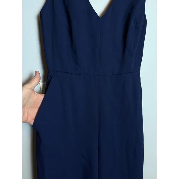 Wilfred Aritzia écoulement Navy Blue V-Neck Tie Back Wide Leg Jumpsuit - Image 4