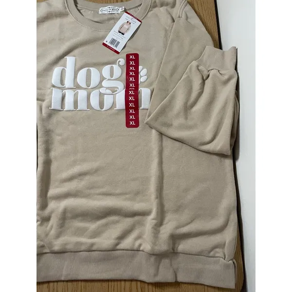 New Women’s State of Mind Dog Mom Sweatshirt Tan Oatmeal size XXL - Image 2
