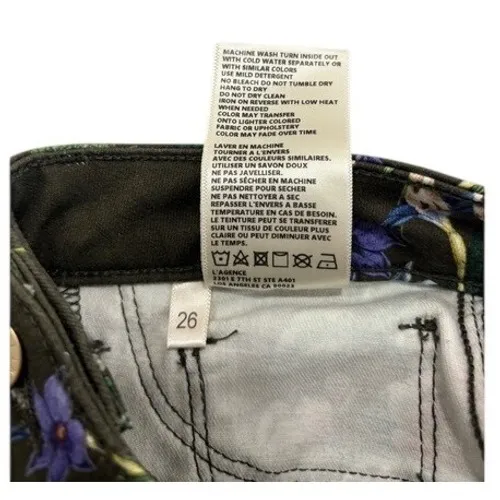 L'AGENCE Margot High Rise Skinny Jeans Guepard Floral Moss Green Cheetah Size 26 - Image 6