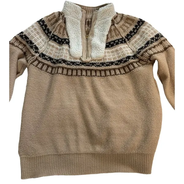 Adrienne Vittadini Fair Isle Sherpa Collar Sweater XL Cozy Quarter Zip - Image 4