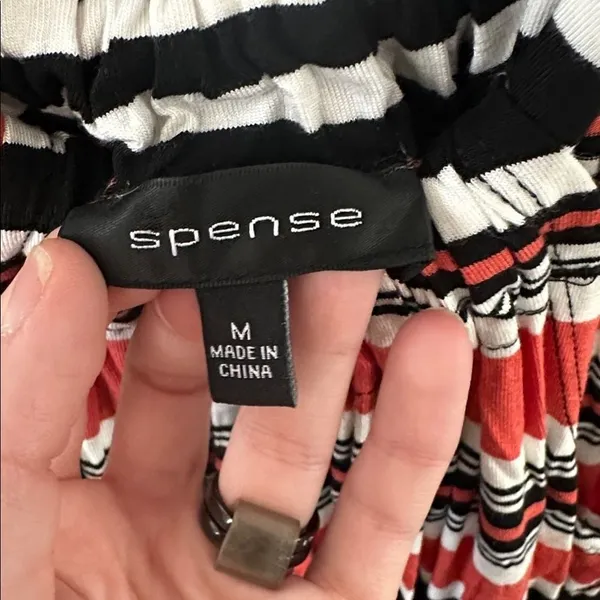 Spense Womens Maxi Dress Striped Smocked Sleeveless Red Black White Medium - Image 3