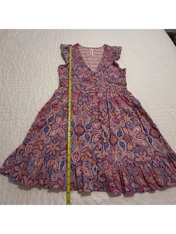 Anthropologie Peregrine Boho Floral Paisley Mini Dress S Small Pink Multi Color - Image 2