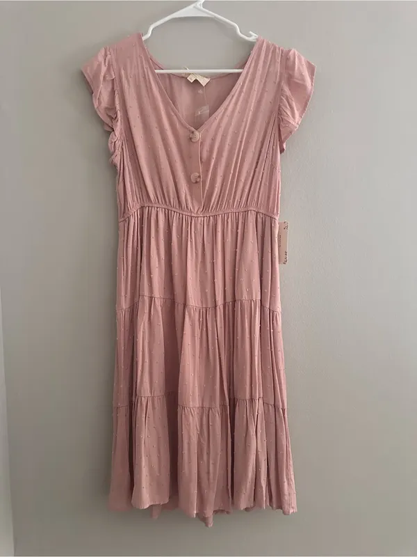 Sweet Wanderer Dress Maternity Flutter Sleeve Tiered Midi Dress - Image 4