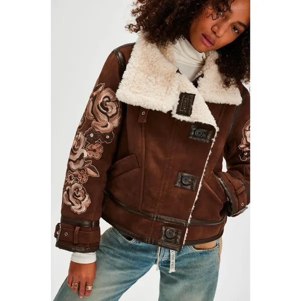 Free People NWT We‎ The Free Andies Embroidered Vegan Leather Moto Jacket Size L - Image 12