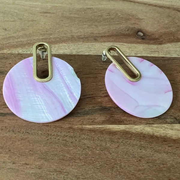 Kendra Scott Diane Earrings gold pink mother-of-pearl statement modern circle - Image 2