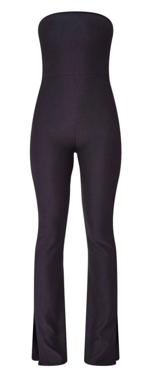 Rib Bandeau Split Hem Jumpsuit - Image 2