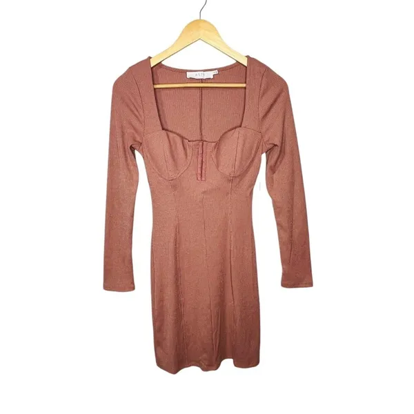 ASTR the Label Ribbed Mini Dress Womens Medium‎ Blush Pink Long Sleeve ADR100890 - Image 3