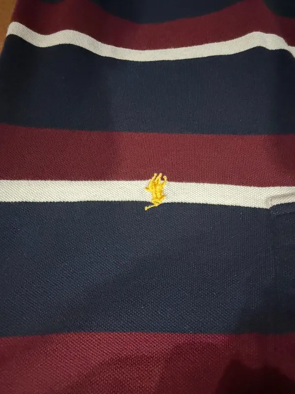 Polo Ralph Lauren kids polo shirt blue/ burgundy stripes M 10/12 - Image 3