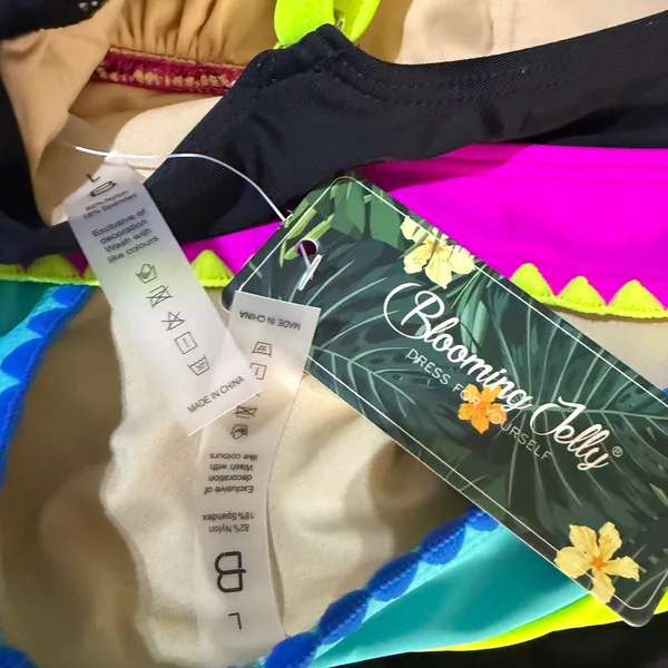 NWT Blooming Jelly High Waisted Bikini Set Tummy Control Neon Color Block Large - Image 7