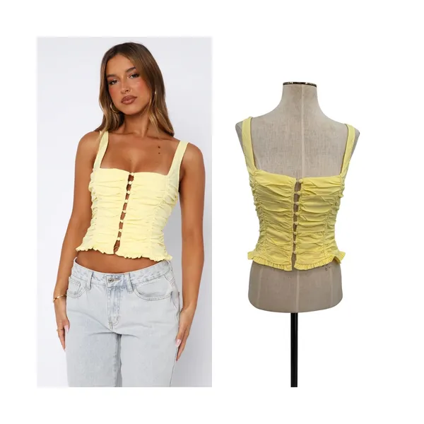 White Fox Bare With Me Bustier Top‎ Lemon Yellow Ruched Corset Tank Size Medium - Image 2