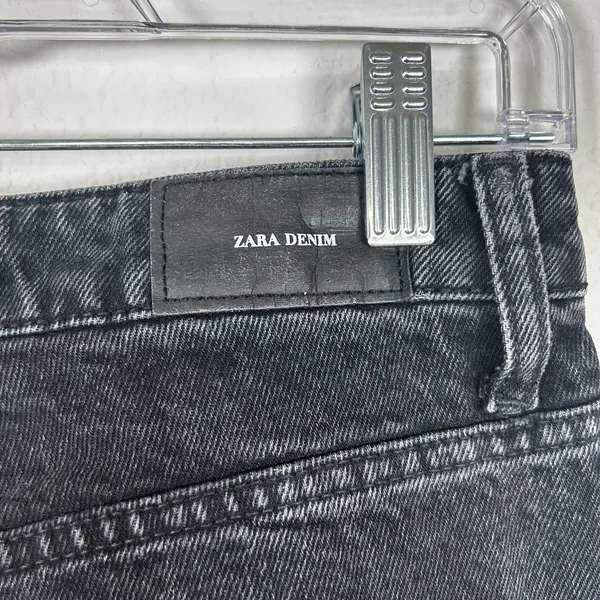 ZARA Acid-Wash black denim high-waist straight leg raw hem jeans Size 8 US‎ - Image 6