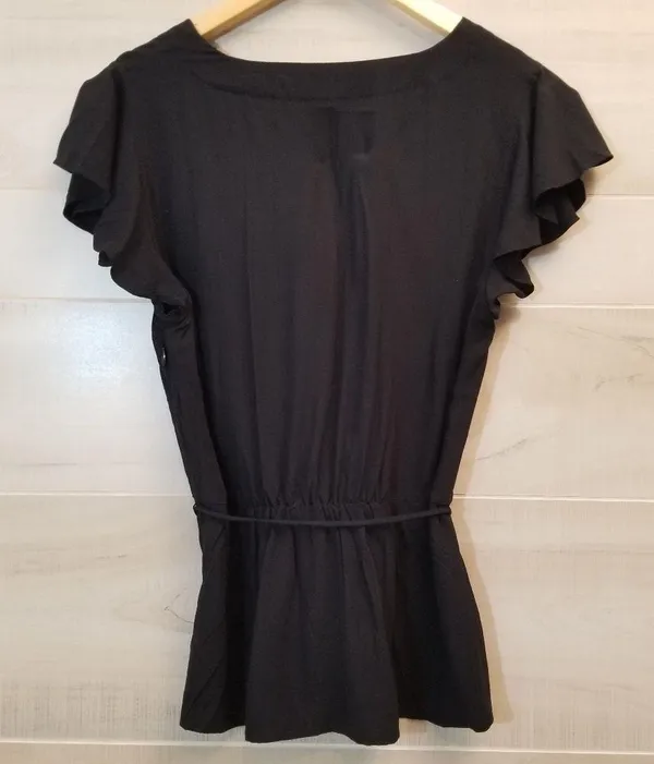 {4} J. Crew Poplin Flutter Sleeve Faux Wrap Top - Image 3