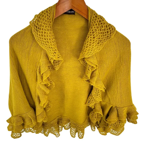 DonnaDiosa Mustard Yellow Ruffle Lace Open Cardigan Coquette‎ Cottagecore S/M - Image 2