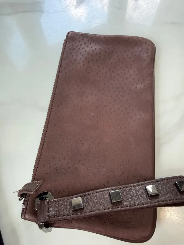 Brown Leather Wristlet Clutch - Slim Zip Pouch - Image 2