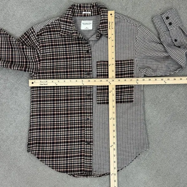 Abercrombie & Fitch Oversized‎ Multi Plaid Flannel Shirt Brown XS Button Up - Image 11