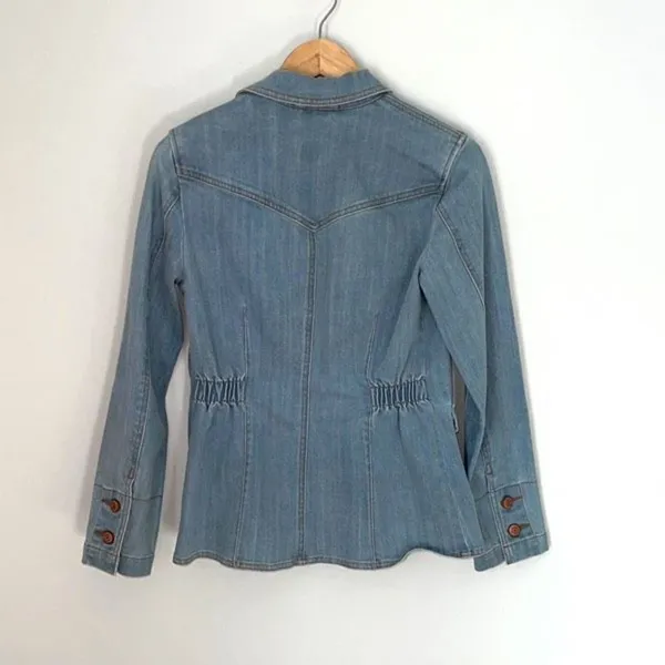 GAP Women's Denim Jean‎ Jacket Stretch Button Collared Long Sleeve Blue Small - Image 2