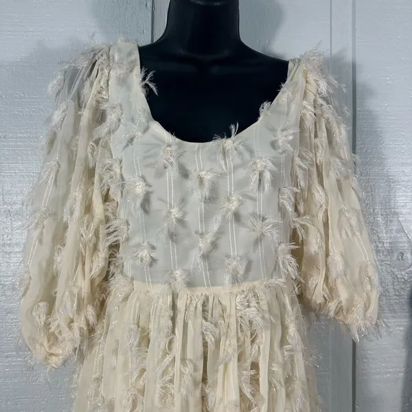 SISTER JANE Sparkle Faux Feather White Skater Mini Dress Size XS NWT - Image 3