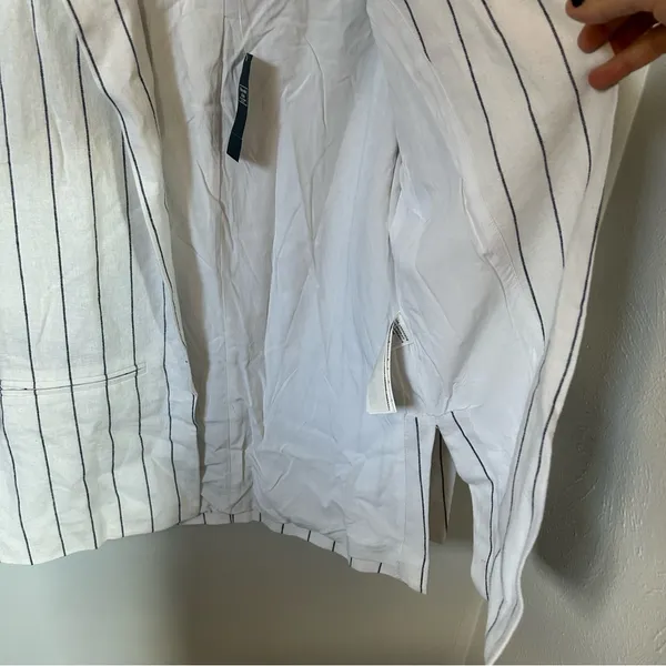 New Abercrombie & Fitch Linen blend Striped Blazer small white black pinstripe - Image 10