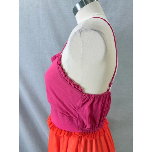 Sadie & Sage Maxi Dress Multicolor Colorblock Tiered Ruffle Boho Medium - Image 4