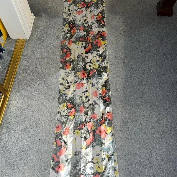 Vintage Silk Feel Scarf Korea Rectangular Floral Sage Yellow Peach 13.5 X 57 in - Image 8