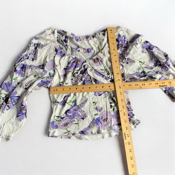 Anthropologie White Purple Floral Balloon Sleeve Crop Top XS - Image 9