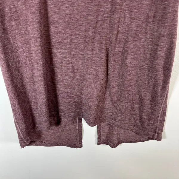 Lululemon‎ Open Back Split Hem Workout Top Heathered Plum Purple Short Sleeve - Image 3