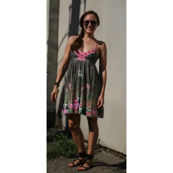 Free People‎ Mini Dress Womens Small Brown Floral Boho Strappy Summer Dress - Image 2
