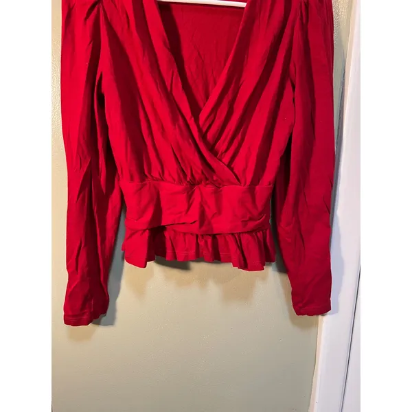 Banana Republic Womens Size XS Long Sleeve Surplice Neck Faux Wrap Peplum Blouse - Image 5