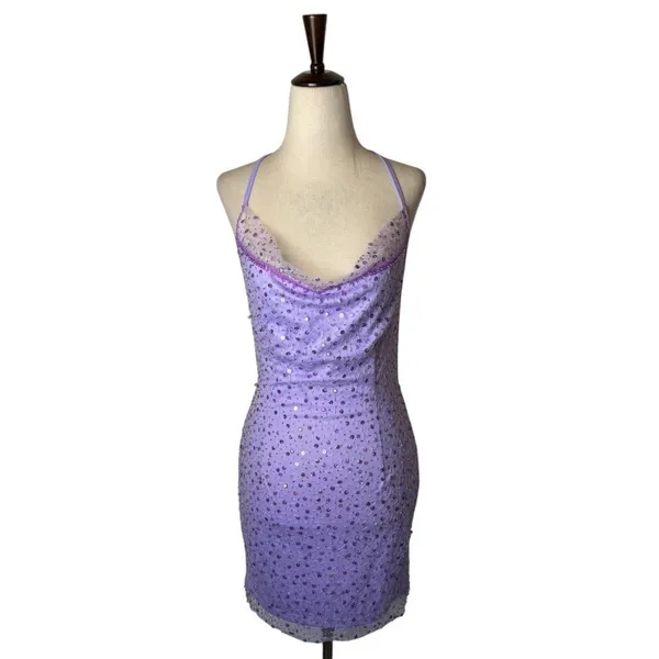 Dyspnea Paris Circa 2004‎ Dress Women Small Purple Sequin Cowl Neck Mini Party - Image 2