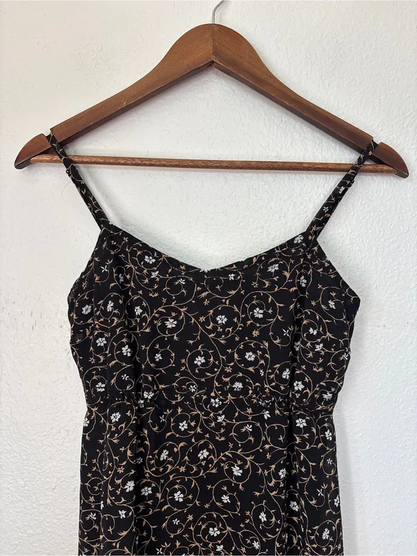 Express Vintage 90s Goth Black Floral Babydoll Slip Dress - Image 2