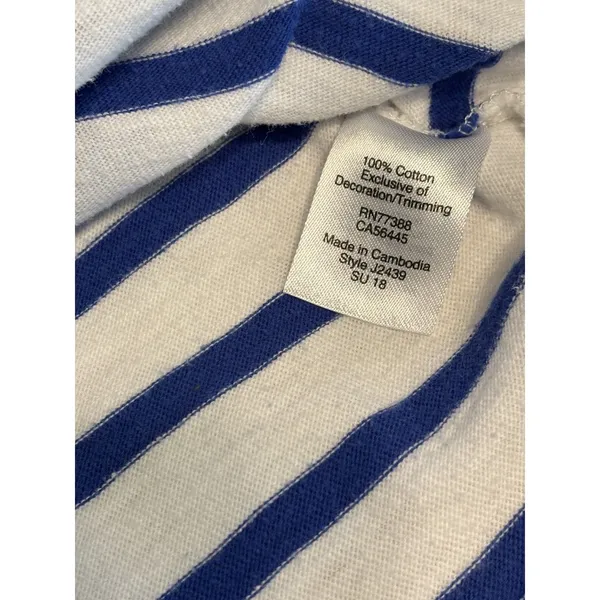 J.Crew Pineapple Stripe Top L Blue White Nautical Embroidered Cotton Shirt - Image 9