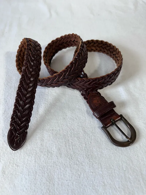 Vintage Brown Leather Belt Braided Woven Women 36 Adjustable Preppy Hippie - Image 8