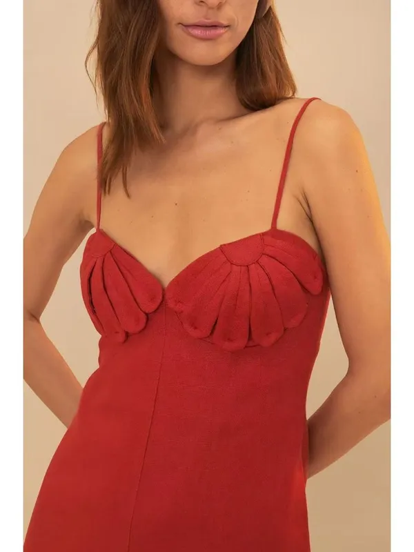 NWOT Farm Rio Red 3D Petals Bodice Euroflax Premium Linen Jumpsuit M Wide-Leg - Image 3