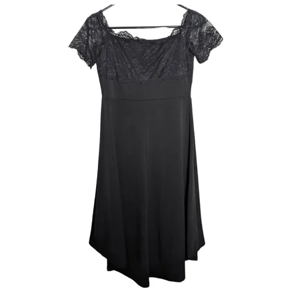 Black Lace Up Dress Off-Shoulder Grommet M Dark Romantic Whimsigoth Witchy‎ Sexy - Image 2