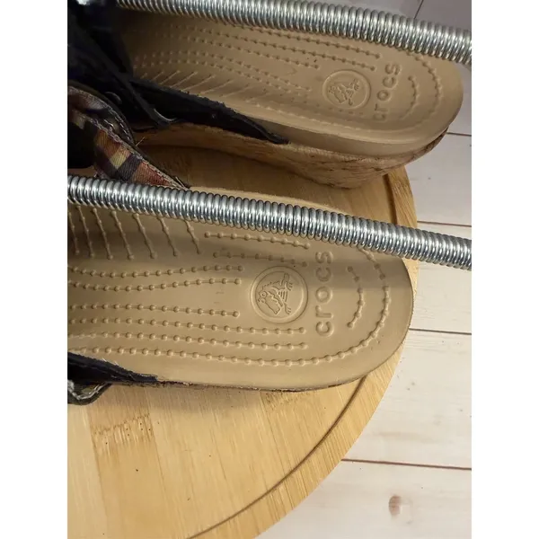 Crocs Womens 9 Black A Leigh Strappy Cork Wedge Slip On Sandals - Image 6