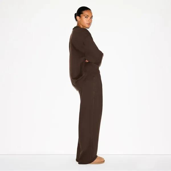 NWT SKIMS Boyfriend Cotton Fleece Slouchy Half-Zip Pullover in Espresso Brown - Image 2