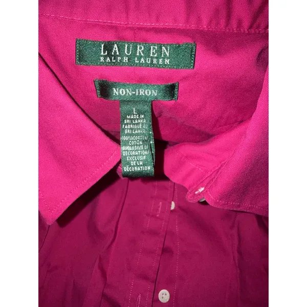 Lauren Ralph Lauren Magenta Pink Non-Iron Cotton Button Down Shirt Large - Image 6