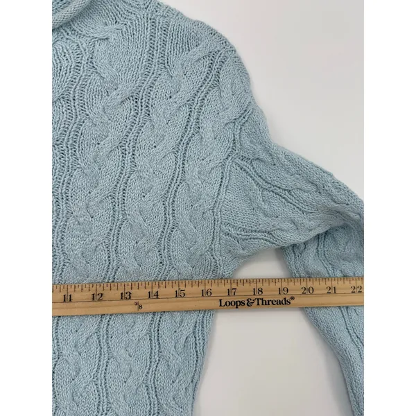 J.Crew Women’s Cable Knit Roll Neck Sweater Light Blue Size Small Cotton Blend - Image 5