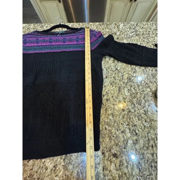 Lauren Ralph Lauren Fair Isle Sweater Mohair Wool Women Size Small Black Purple - Image 6
