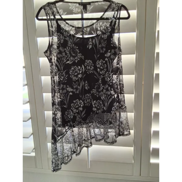 INC International Concepts Womens M Black White Floral Sheer Sleeveless Top - Image 3