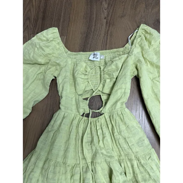 Princess Polly Green Balloon Sleeve Mini Dress Tiered Cottagecore Peasant Fairy - Image 3