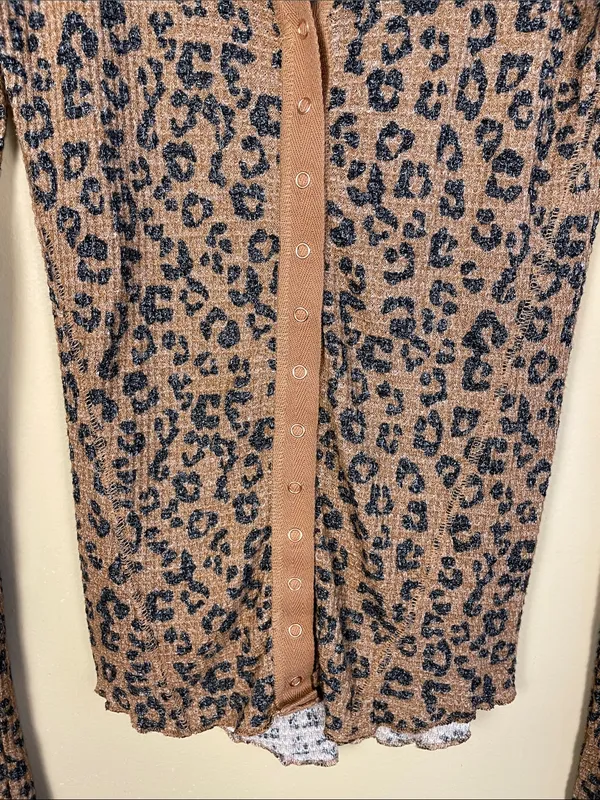 Intimately Free People Women’s Leopard Print Snap Button Henley Comfy LS Shirt - Image 3