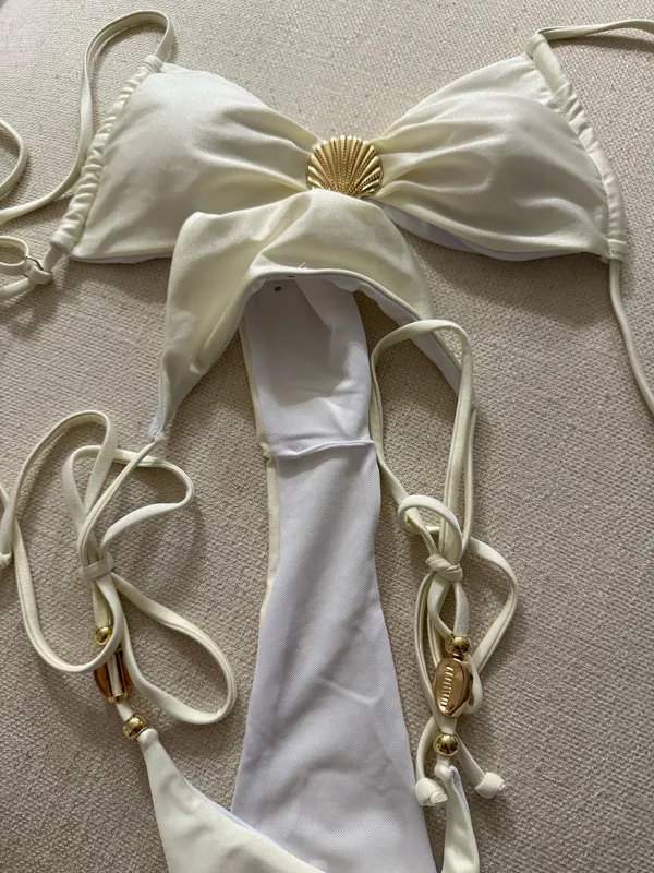 White Seashell Bikini Shein Gold - Image 5
